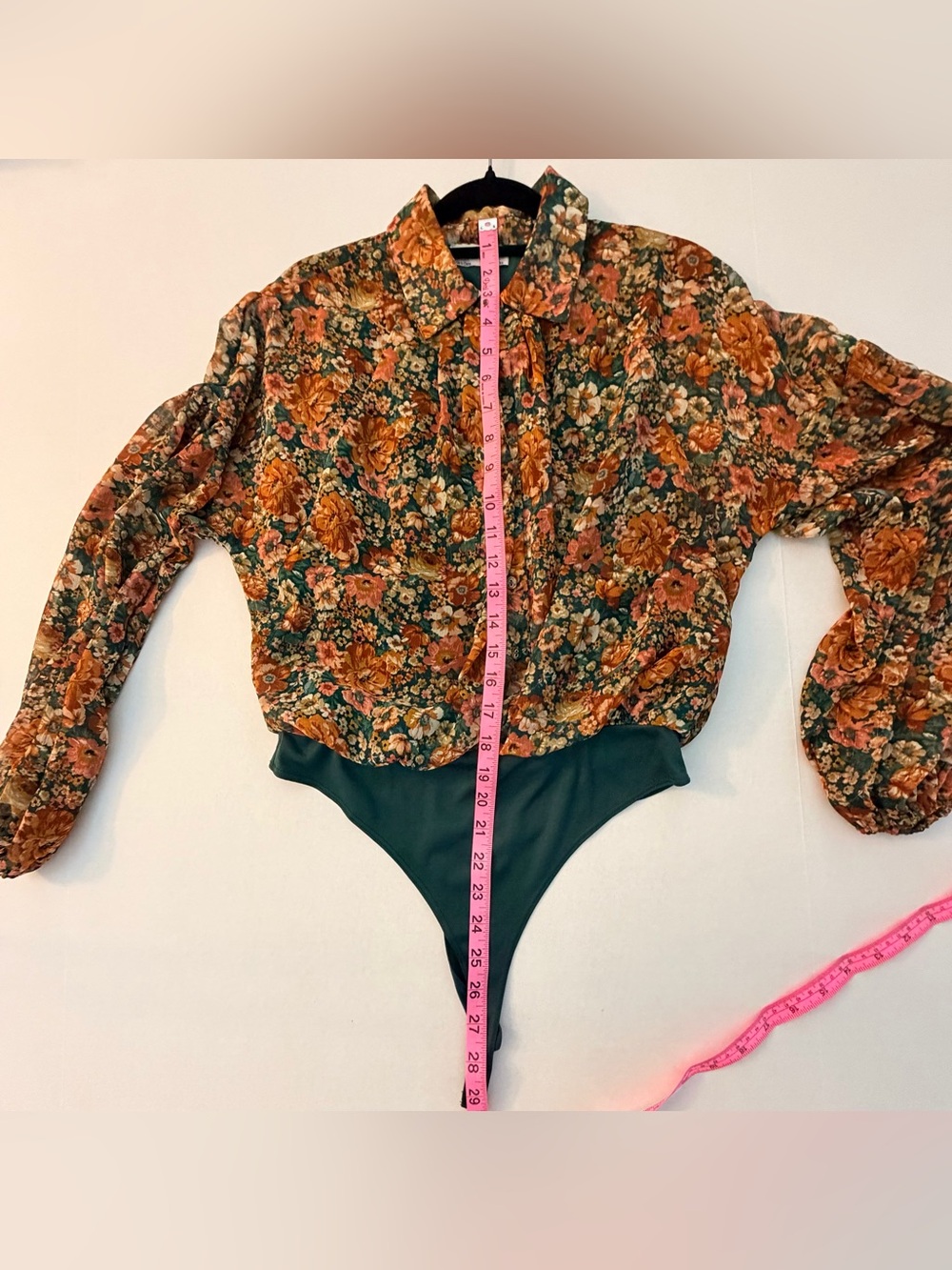 Sadie & Sage Earthy Floral Lame Stripe Button Down LongSleeve Bodysuit Blouse XS - Picture 7 of 12